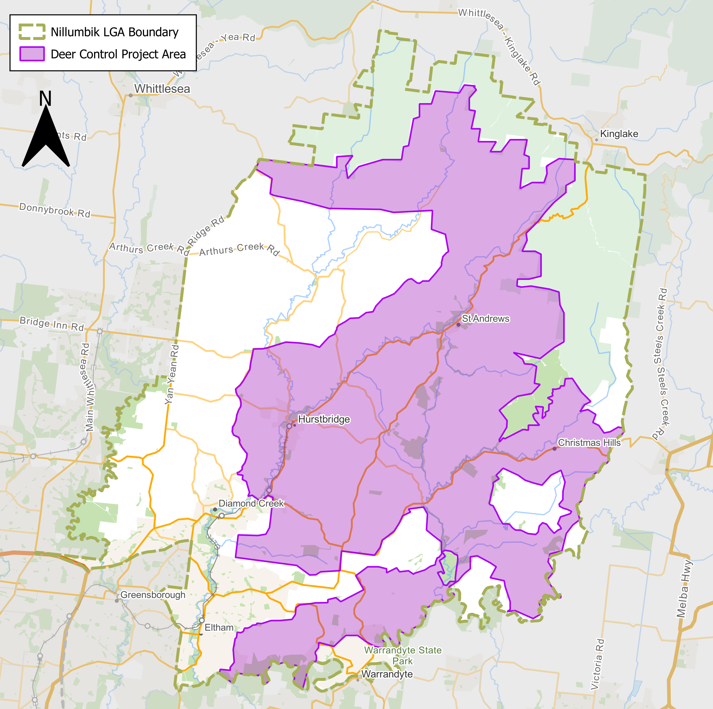 Nillumbik Deer Control Project Area map